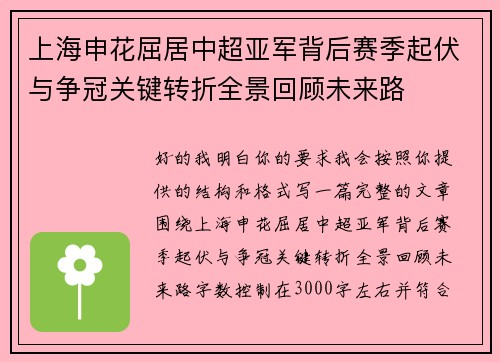 上海申花屈居中超亚军背后赛季起伏与争冠关键转折全景回顾未来路 上海申花屈居中超亚军背后赛季起伏与争冠关键转折全景回顾未来路